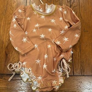 Caden Lane Tan Palm Print Kids Swimsuit